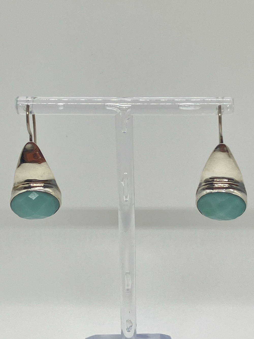 Vtg 925 Aqua Blue Chalcedony Modernist Sterling Silver Statement Earrings FNA